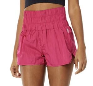 FP Movement Way Home Shorts M High Waist Smocked Running Athletic Berry Pink